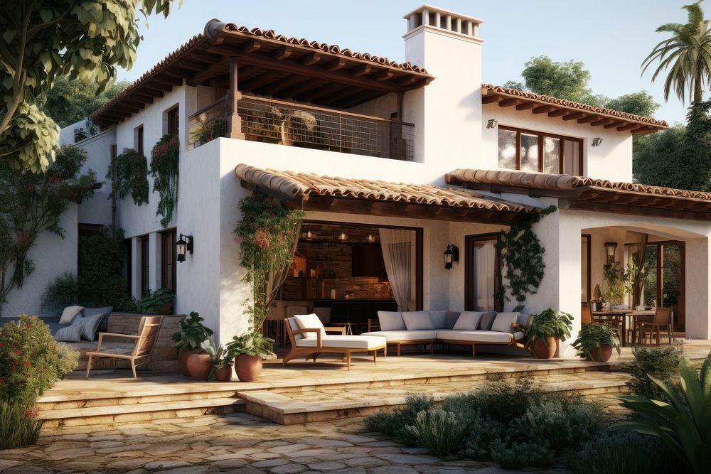 Mediterranean style house architecture building hacienda. AI generated Image by rawpixel.
