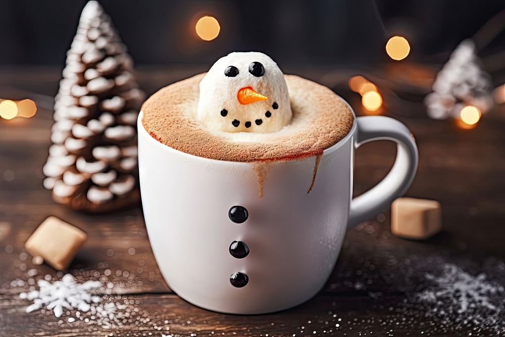 Hot chocolate snowman drink mug. AI generated Image by rawpixel.
