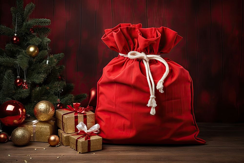 Christmas present bag red. AI generated Image by rawpixel.