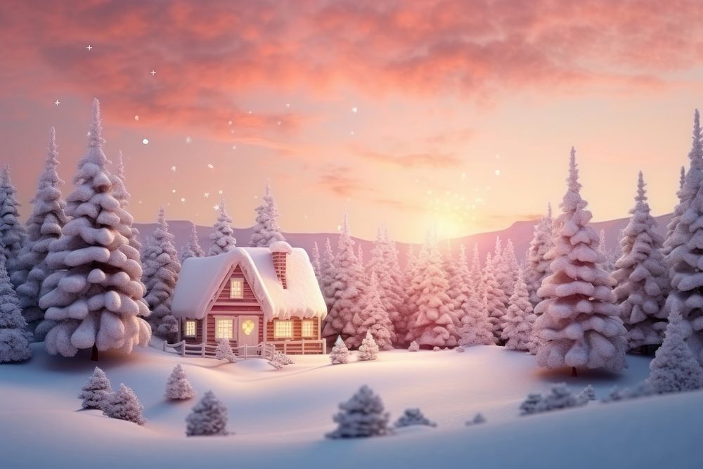 Pine trees landscape christmas house architecture. AI generated Image by rawpixel.