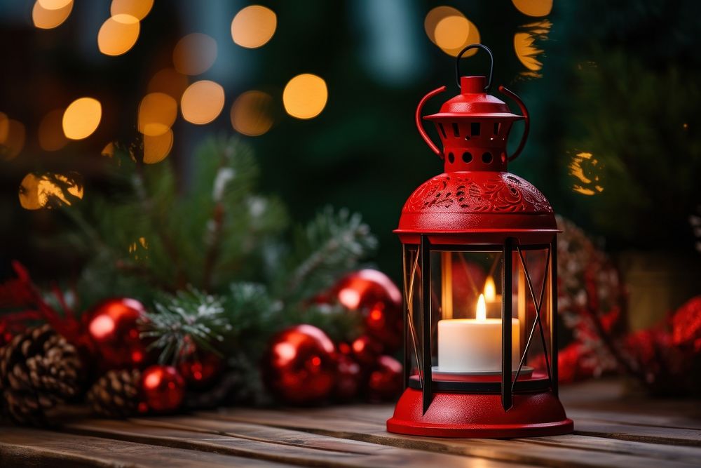 Red chirstmas lantern christmas decoration tree. AI generated Image by rawpixel.
