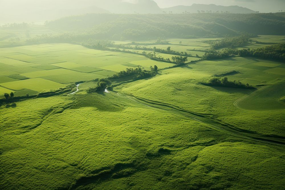 Green pastoral land landscape outdoors. AI generated Image by rawpixel.