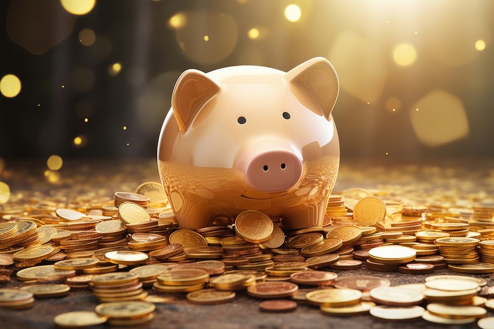 Gold coins money pig representation. AI generated Image by rawpixel.