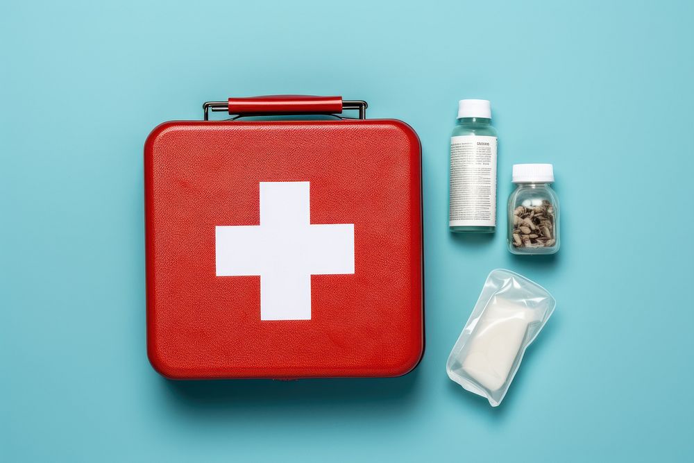First aid kit blue container furniture. AI generated Image by rawpixel.