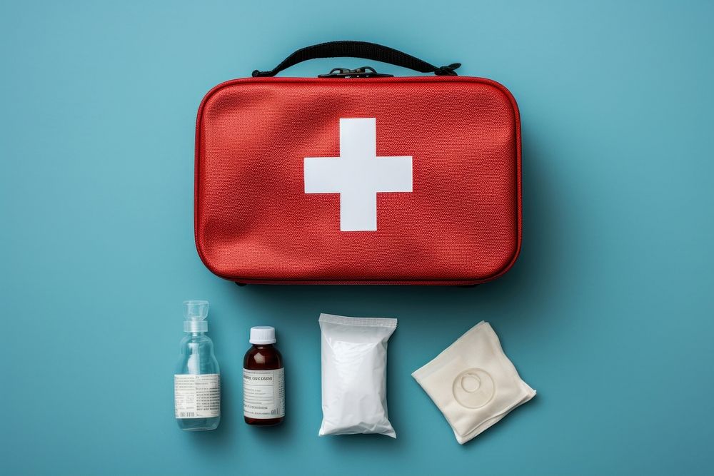 First aid kit blue container furniture. AI generated Image by rawpixel.