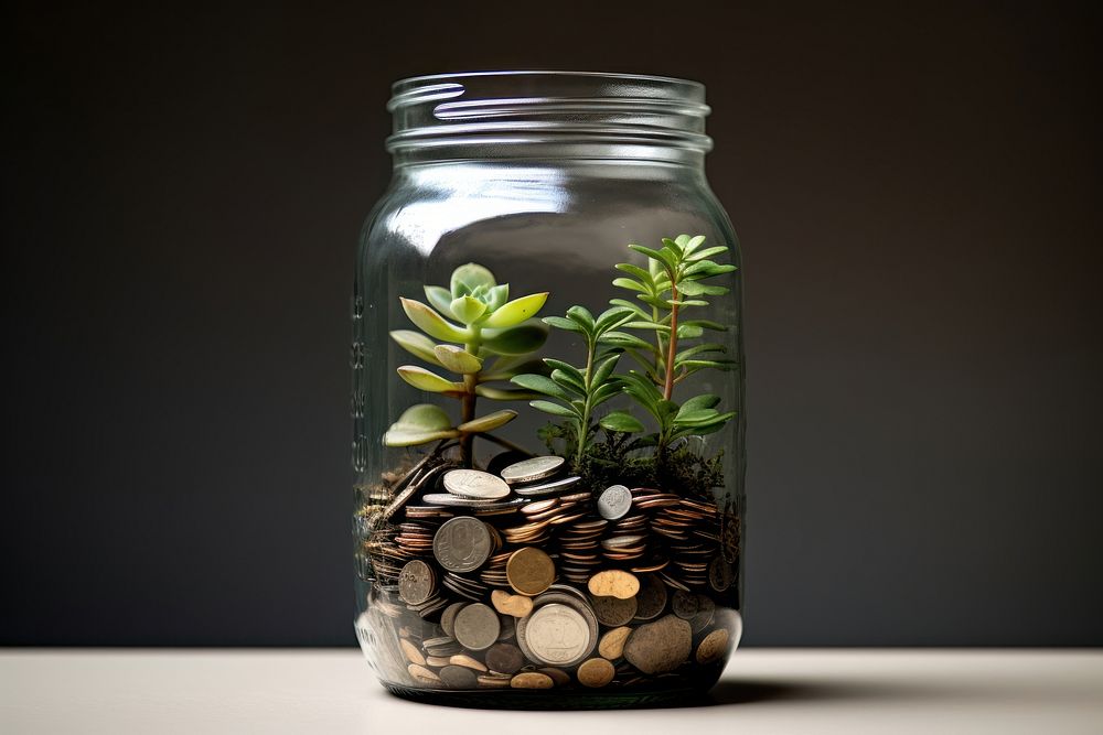 Coin plant jar container. AI generated Image by rawpixel.