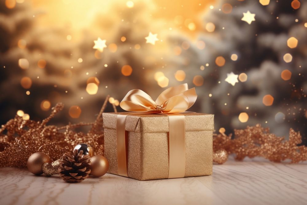 Presents christmas gold box. AI generated Image by rawpixel.
