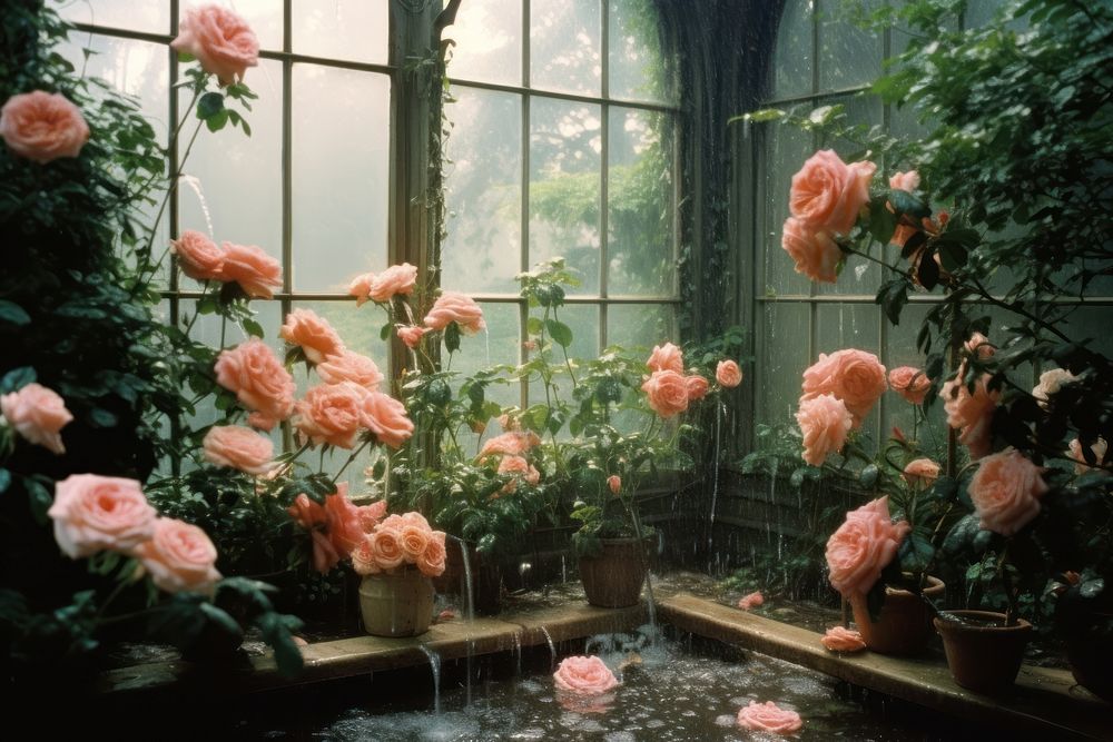 Greenhouse garden rose outdoors. AI generated Image by rawpixel.