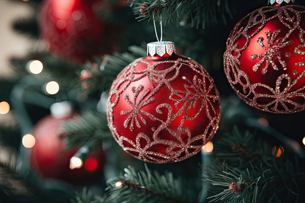 Christmas tree ornament red illuminated. Free Photo rawpixel