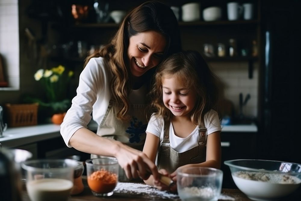 Cooking kitchen child adult. AI generated Image by rawpixel.