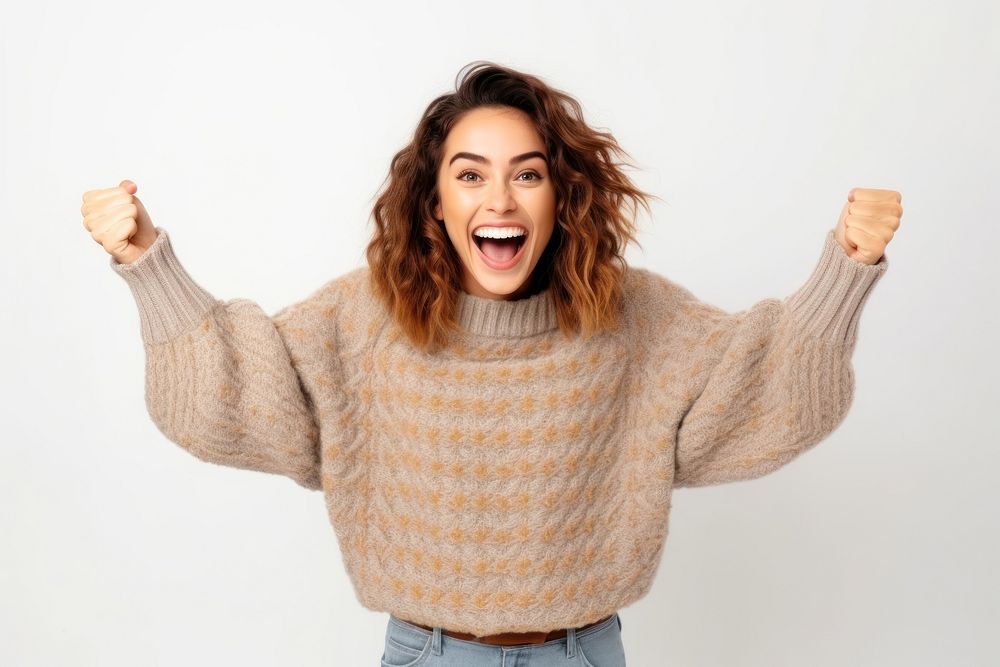 PNG Shouting sweater excitement gesturing. AI generated Image by rawpixel.