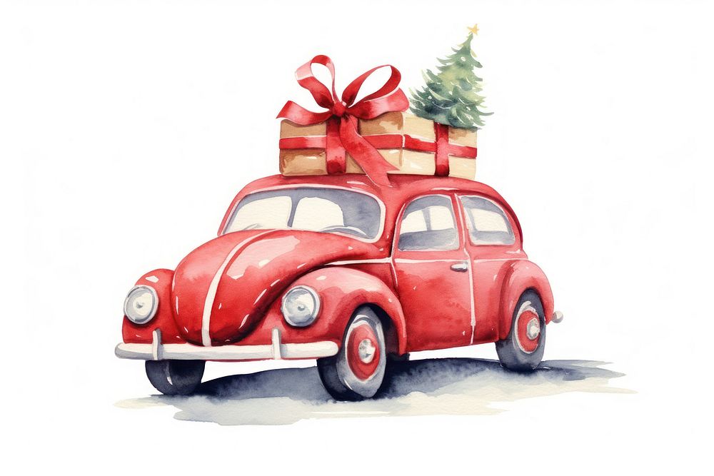Red car christmas vehicle wheel. AI generated Image by rawpixel.