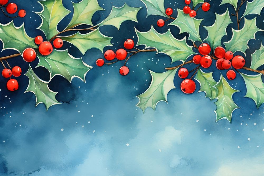 Christmas card backgrounds pattern holly. AI generated Image by rawpixel.