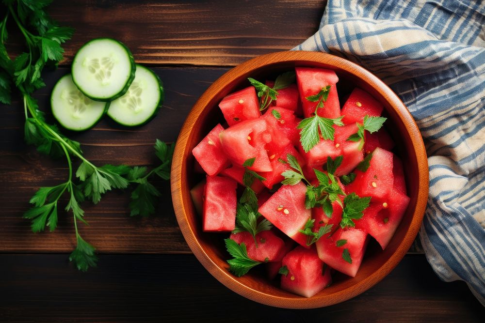 Salad watermelon cucumber fruit. AI generated Image by rawpixel.