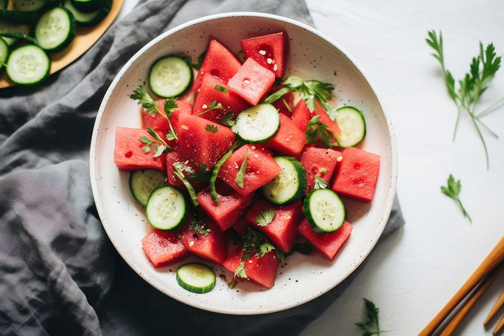 Salad watermelon cucumber fruit. AI generated Image by rawpixel.