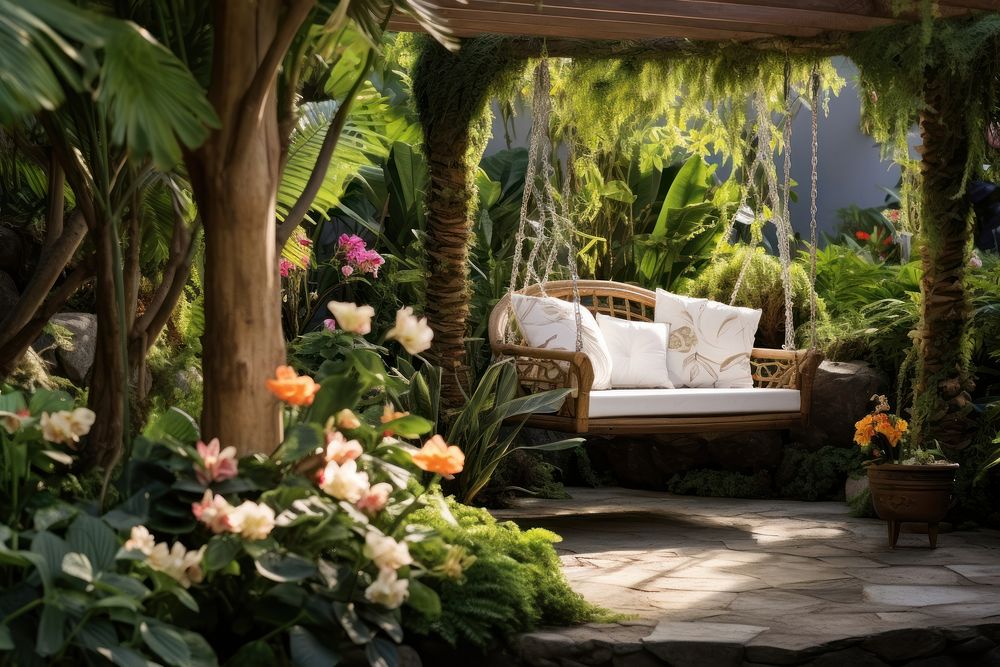 Tropical garden architecture furniture outdoors. AI generated Image by rawpixel.