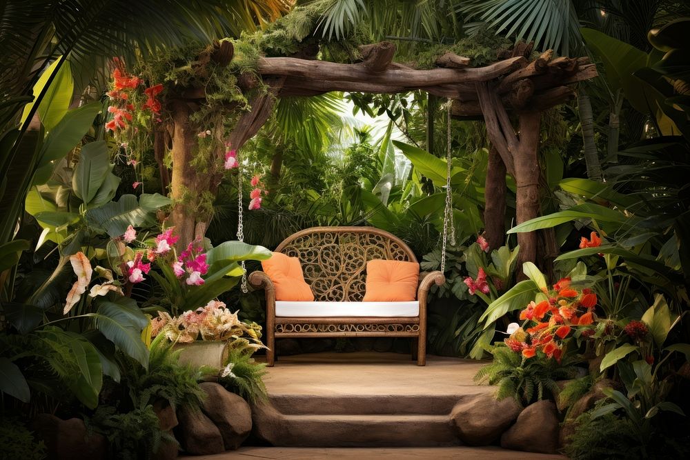 Tropical garden architecture outdoors backyard. AI generated Image by rawpixel.