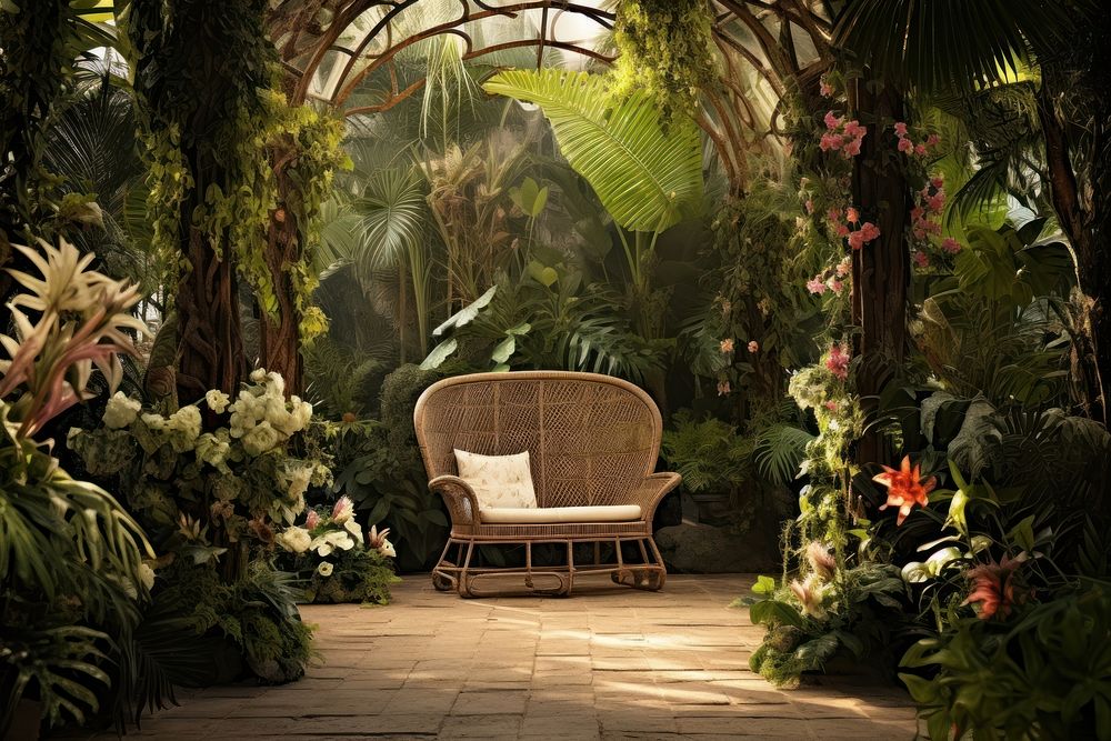 Tropical garden chair architecture outdoors. AI generated Image by rawpixel.