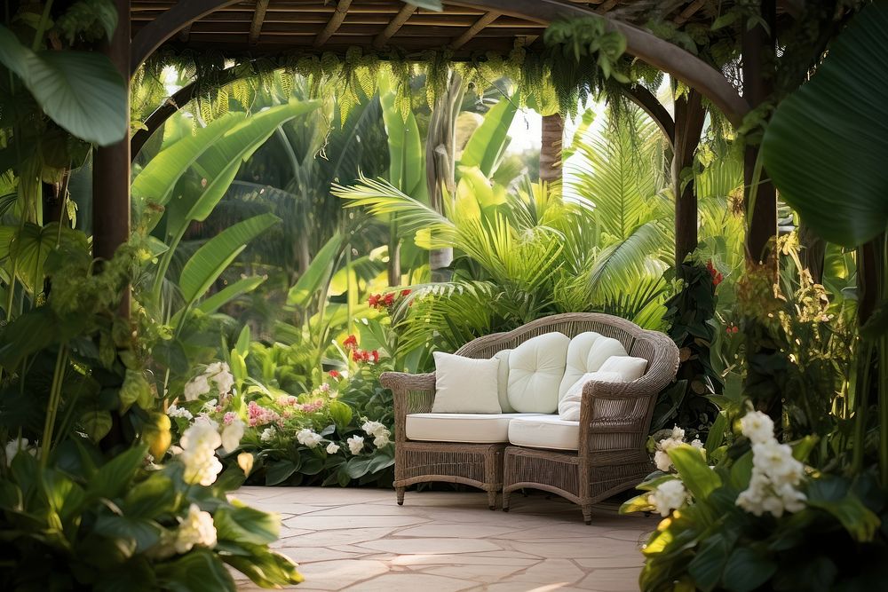 Tropical garden architecture furniture outdoors. AI generated Image by rawpixel.