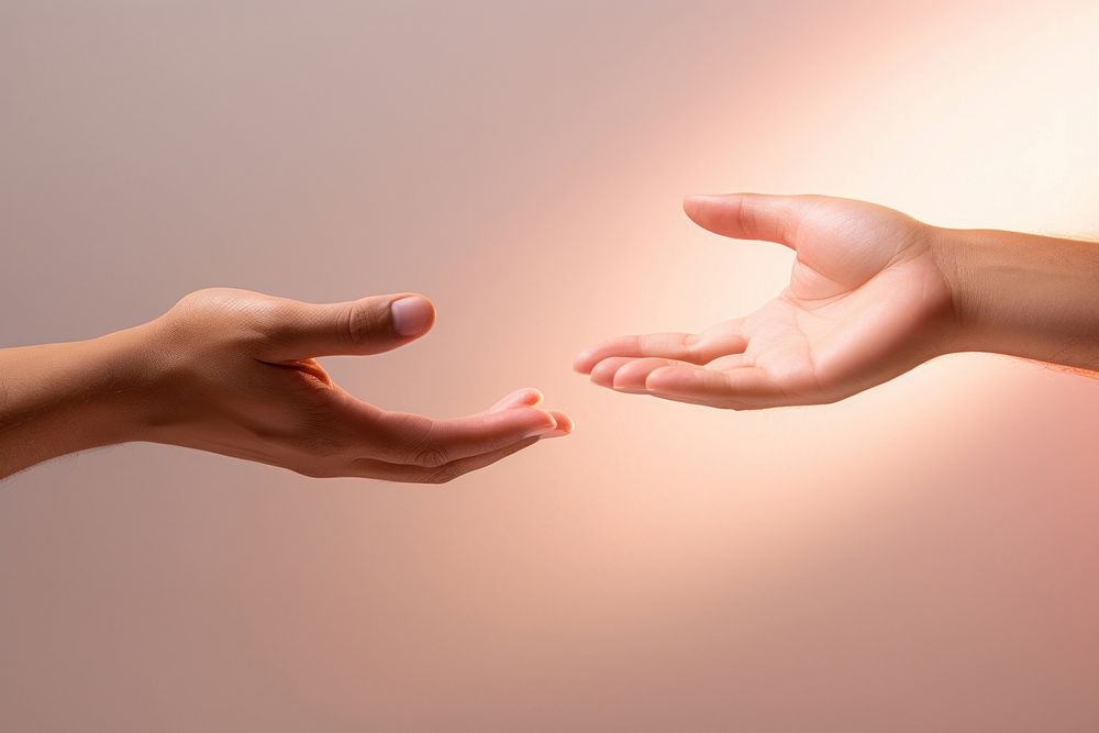 Hands reaching finger togetherness agreement. 