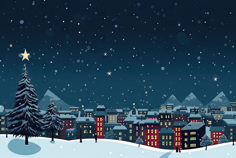 Christmas snow tree city. AI generated Image by rawpixel.