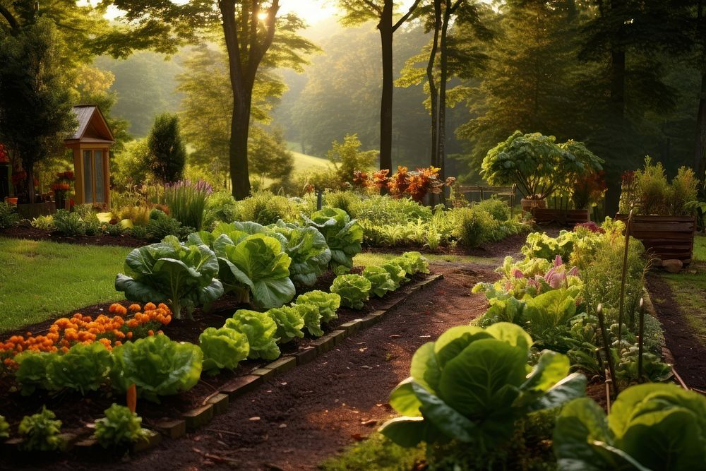 Vegetable garden landscape gardening outdoors. AI generated Image by rawpixel.