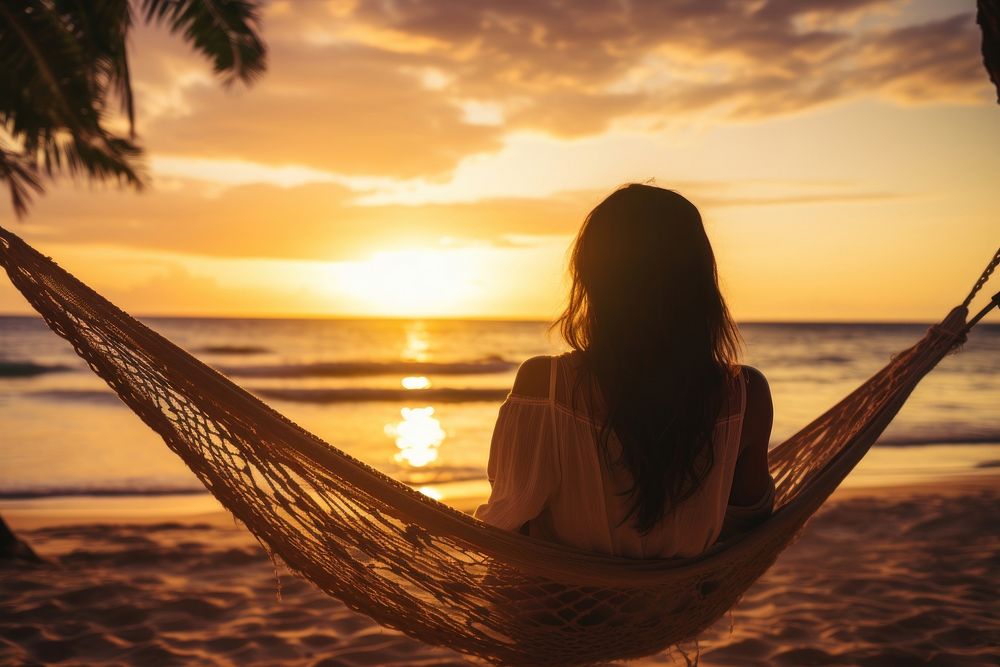 Young woman relaxing beach vacation outdoors. AI generated Image by rawpixel.