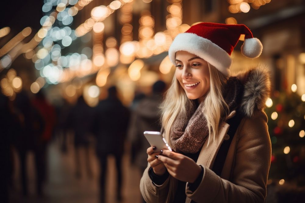 Woman taking photo christmas adult phone. AI generated Image by rawpixel.