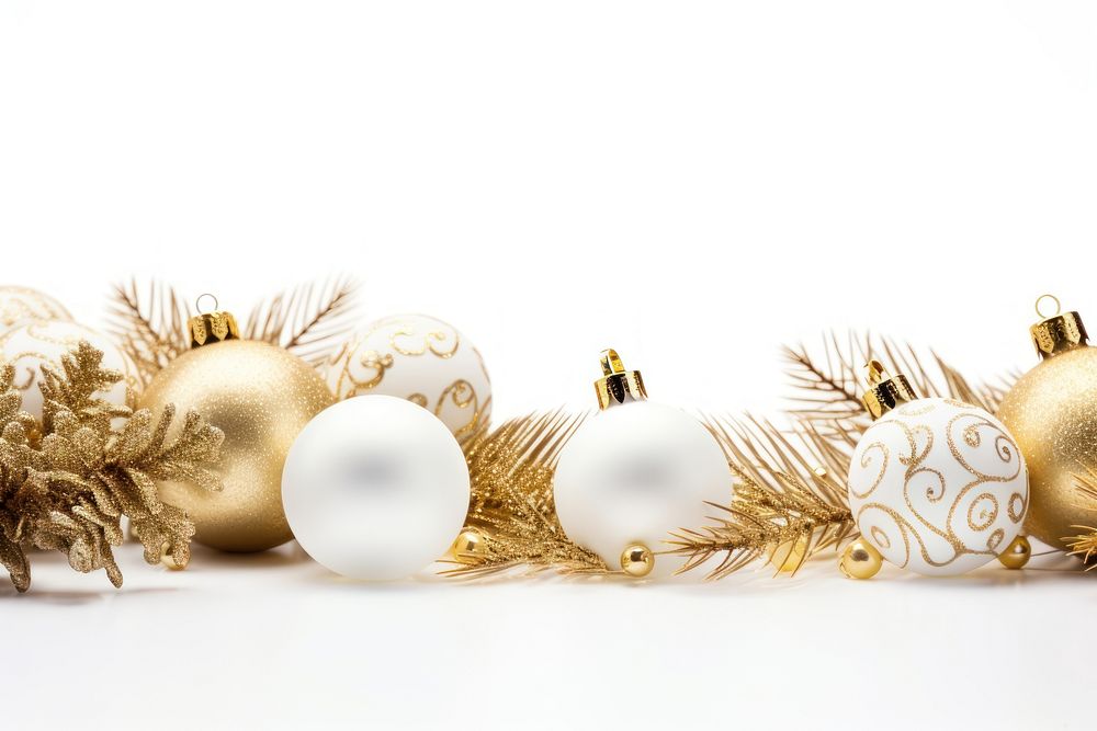 Christmas decorations white gold white background. AI generated Image by rawpixel.