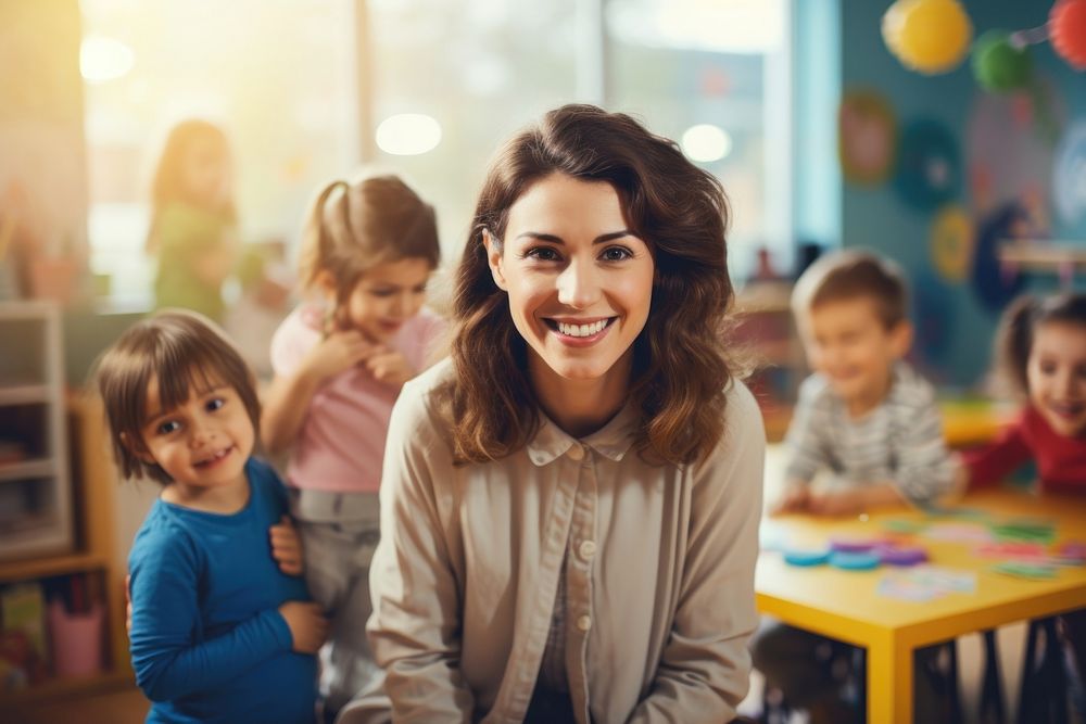 Teacher child adult smile. AI generated Image by rawpixel.