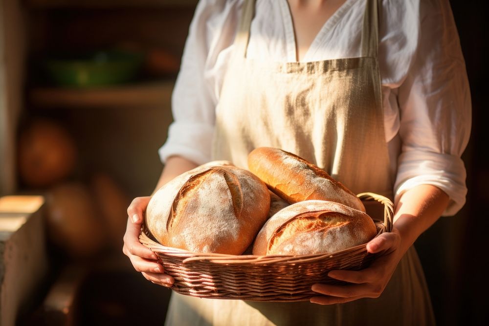Bread holding bakery basket. AI generated Image by rawpixel.