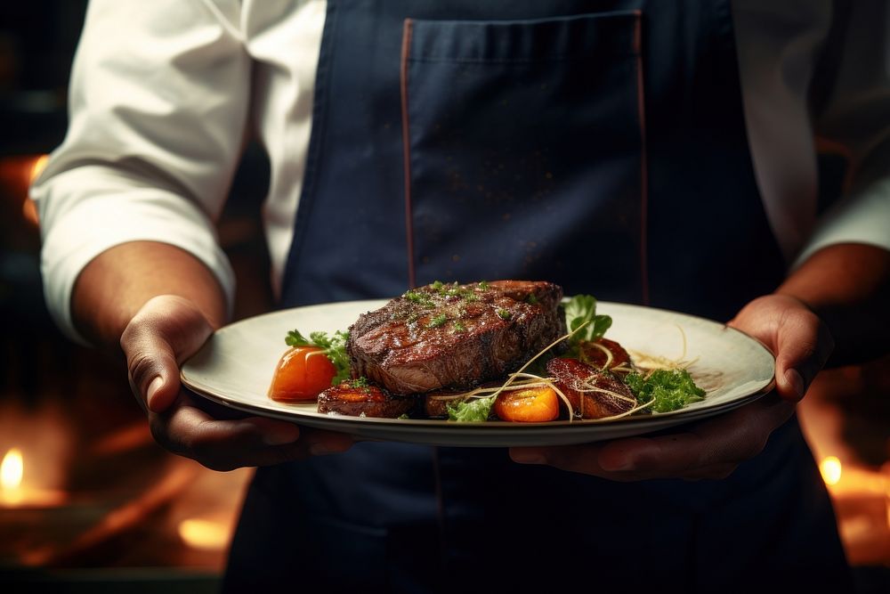 Holding steak plate meat. AI generated Image by rawpixel.