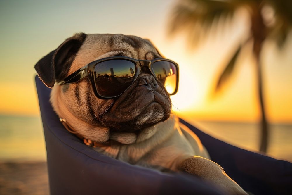 Sunglasses pug portrait outdoors. AI generated Image by rawpixel.