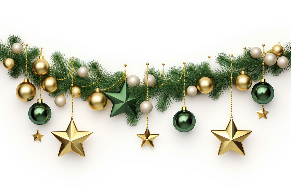 Christmas line garland green gold white background. 