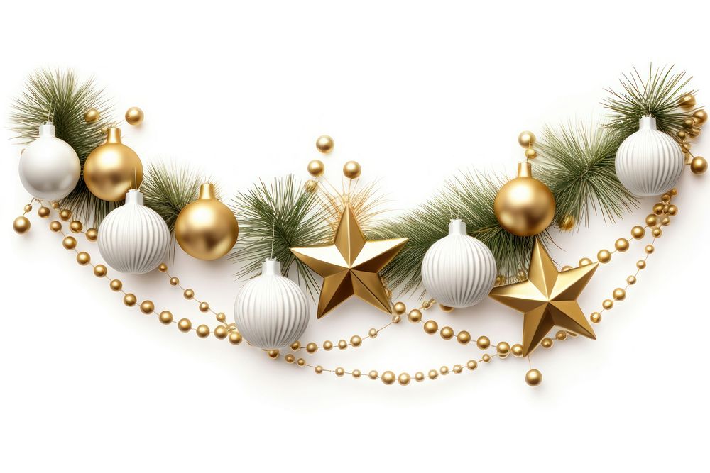 Christmas line garland white gold white background. AI generated Image by rawpixel.