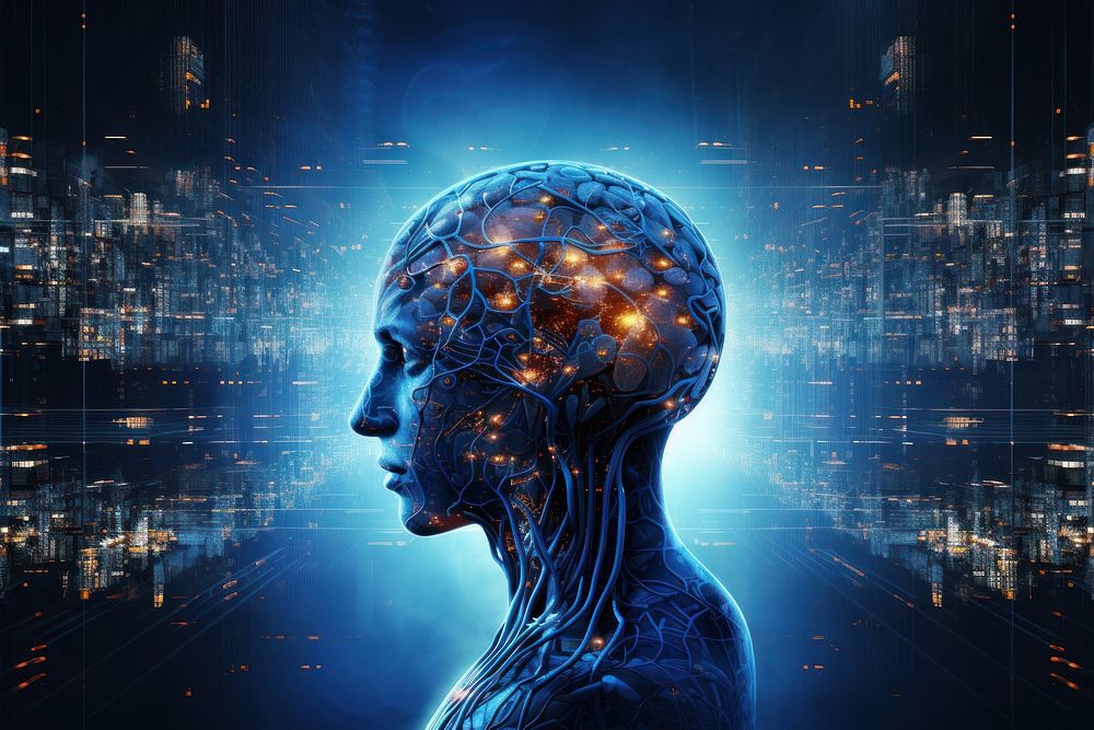 Futuristic blue illuminated cyberspace. AI generated Image by rawpixel.