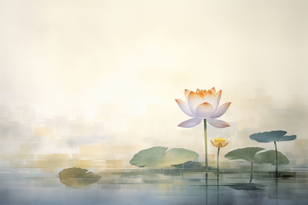 Impression lotus pond flower plant lily. AI generated Image by rawpixel.