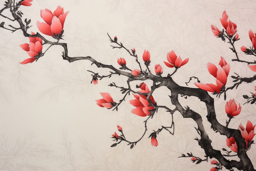Magnolia blossom bouquet flower plant art. AI generated Image by rawpixel.