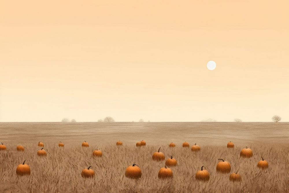 Autumn pumpkin field vegetable outdoors horizon. AI generated Image by rawpixel.