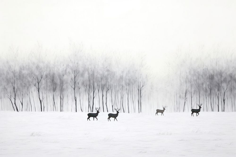 Deer herd on snowy terrain wildlife outdoors nature. AI generated Image by rawpixel.