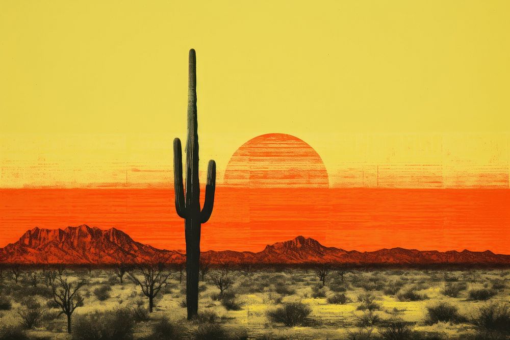 Impression desert landscape with saguaro cactus outdoors nature sky. 