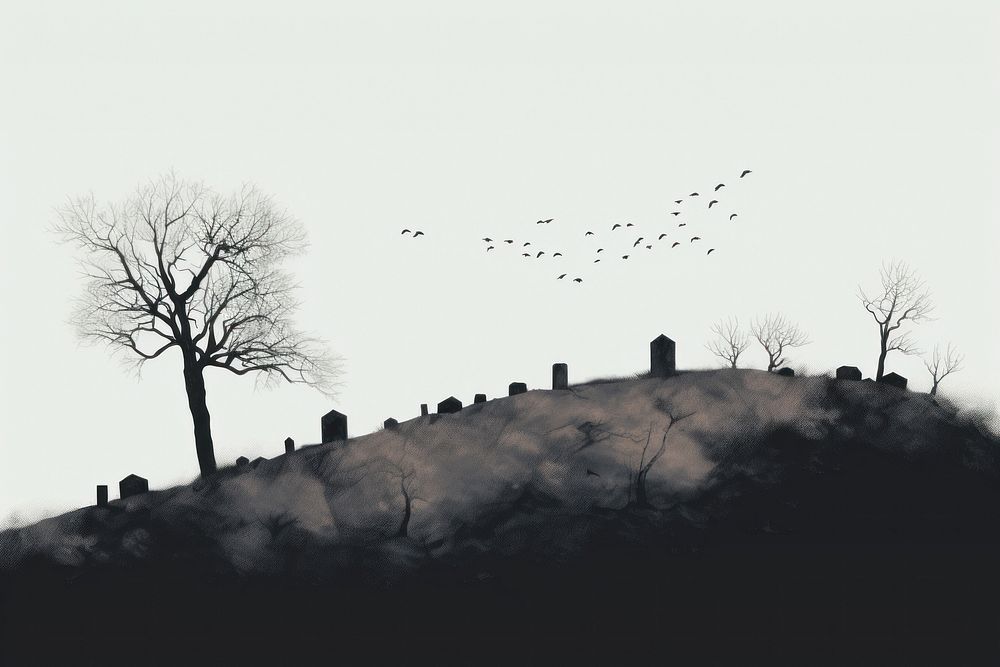 Impression lock of birds perched in the cemetery outdoors nature plant. AI generated Image by rawpixel.