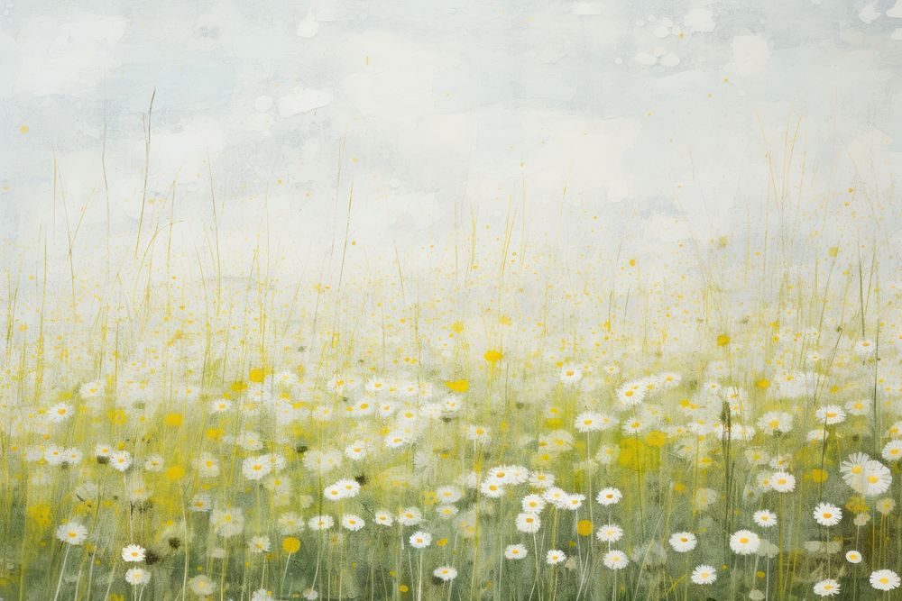 Impression daisy field backgrounds outdoors painting. AI generated Image by rawpixel.