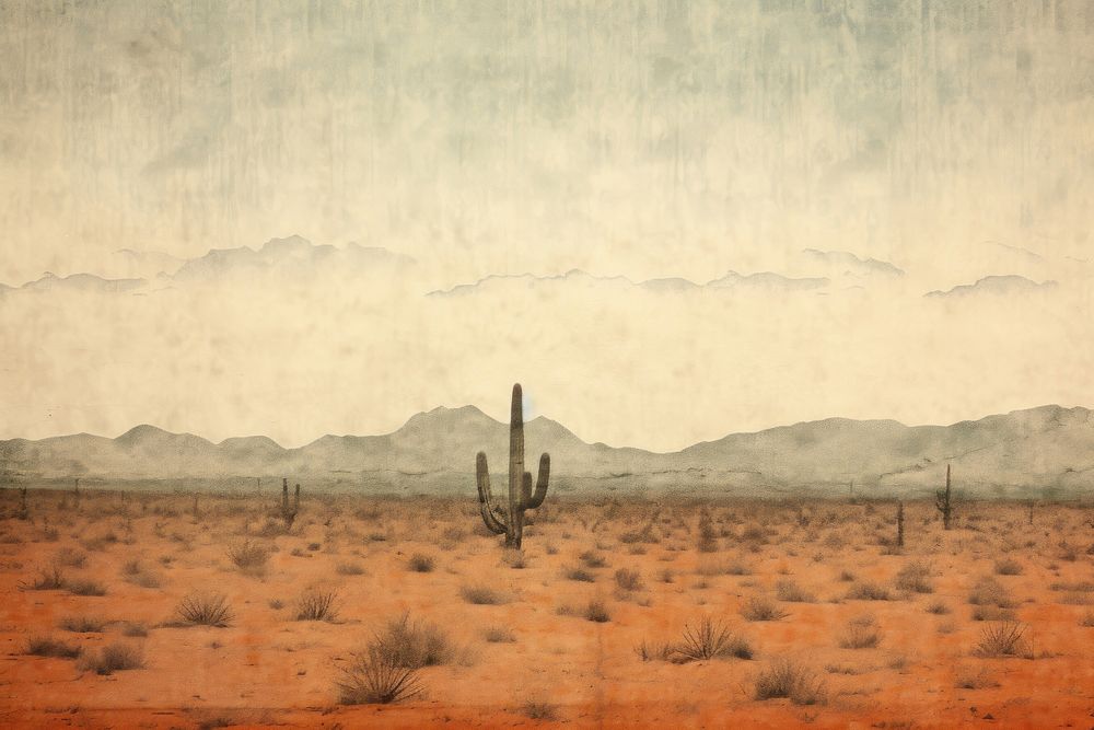 Impression desert landscape with saguaro cactus field outdoors nature. AI generated Image by rawpixel.