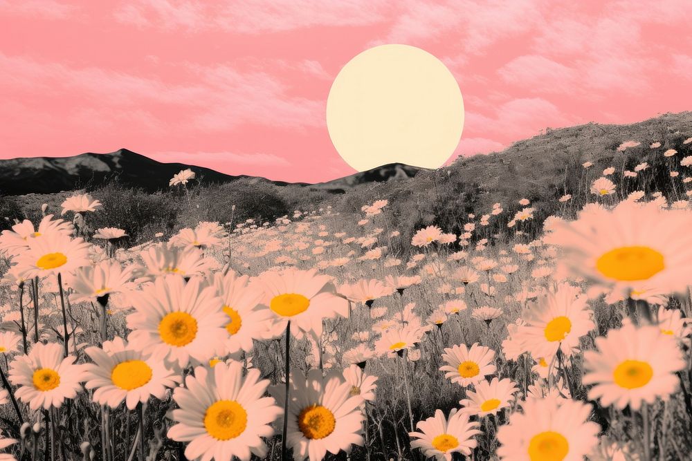 Impression daisy field landscape outdoors nature. AI generated Image by rawpixel.