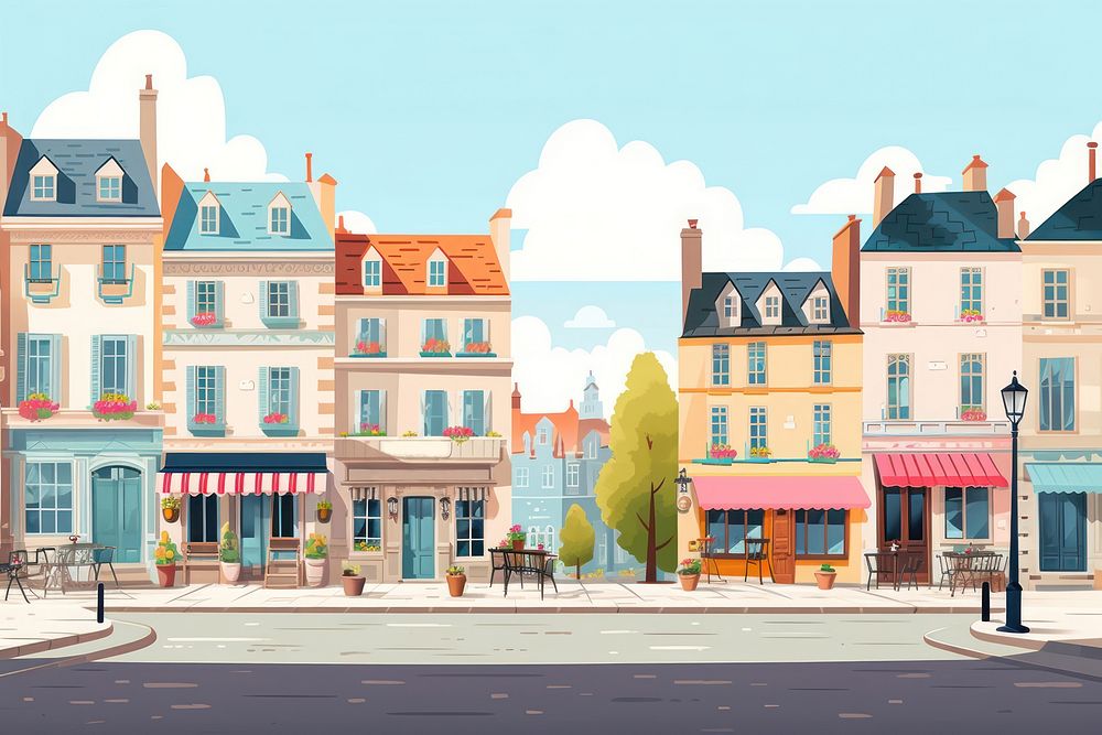 French town architecture building street. AI generated Image by rawpixel.