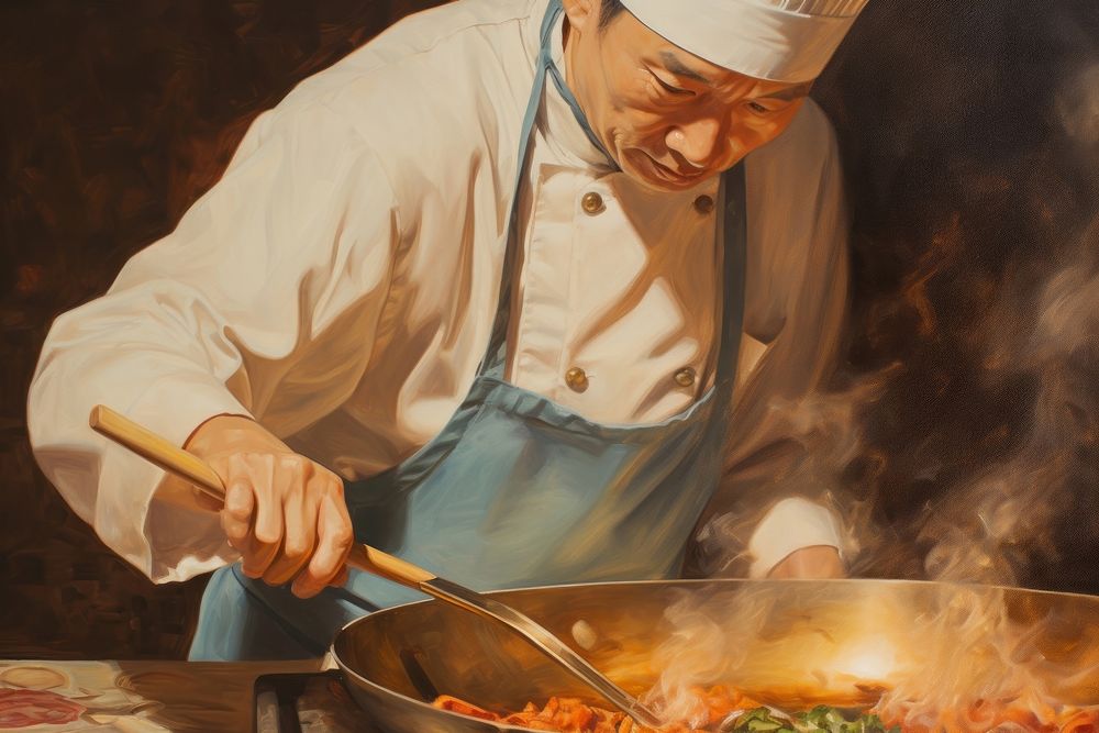 Chef stir frying food cooking adult vegetable. AI generated Image by rawpixel.