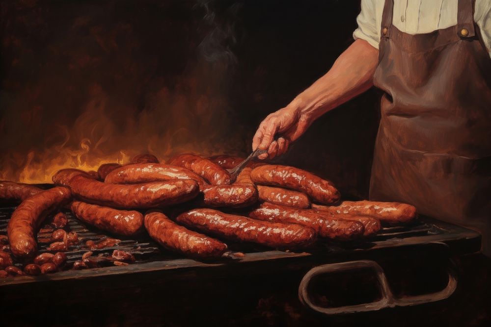 Hand roasting sausages grilling cooking adult. AI generated Image by rawpixel.