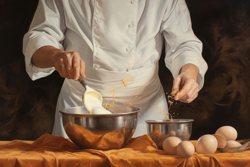 Chef whisking egg painting cooking adult. AI generated Image by rawpixel.