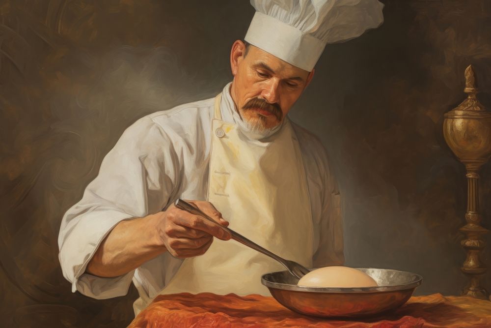 Chef whisking egg painting adult food. AI generated Image by rawpixel.